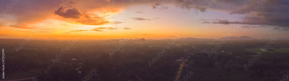 countryside at sunset aerial view panorama