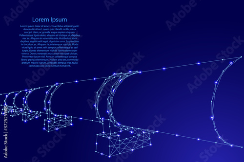 Oil or gas pipeline, concept petroleum fuel industry transportation from futuristic polygonal blue lines and glowing stars for banner, poster, greeting card. Vector illustration.