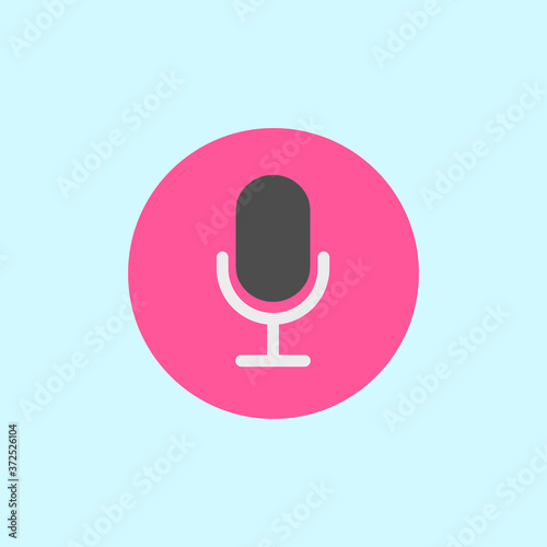 Vector illustration of microphone flat icon on light background.