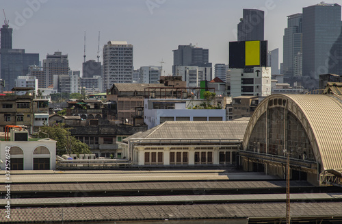 Roof of Hua Lamphong Station And the sky background of Bangkok. Selective focus.