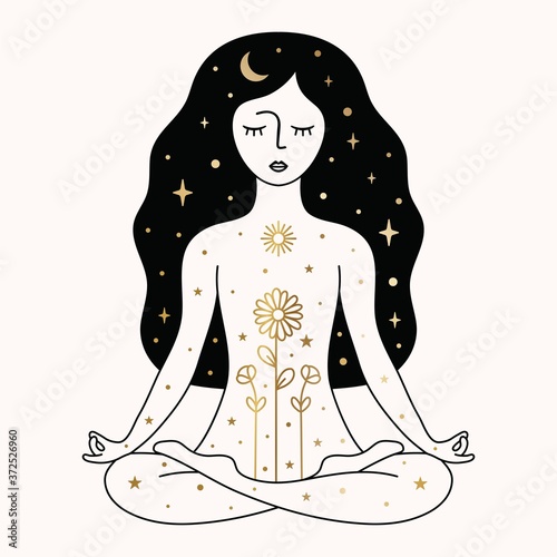 Woman Meditating Illustration in Vector.