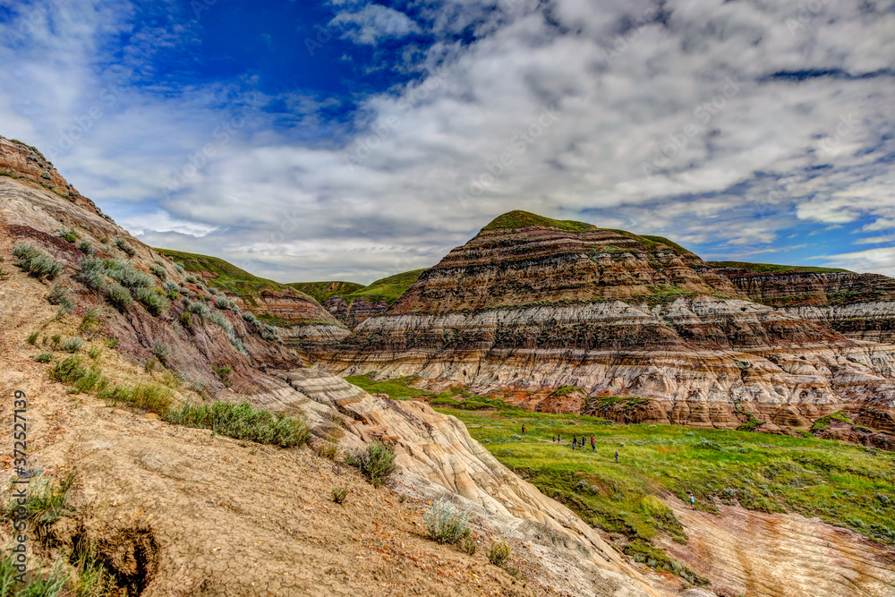 Landscapes and terrain around the hoodoos rock formations outside of Drumheller Alberta