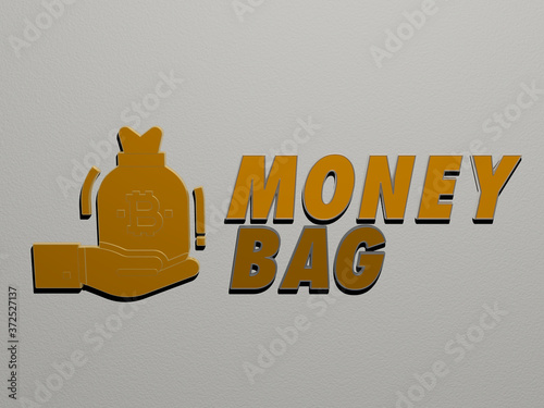 MONEY BAG icon and text on the wall, 3D illustration for business and concept photo