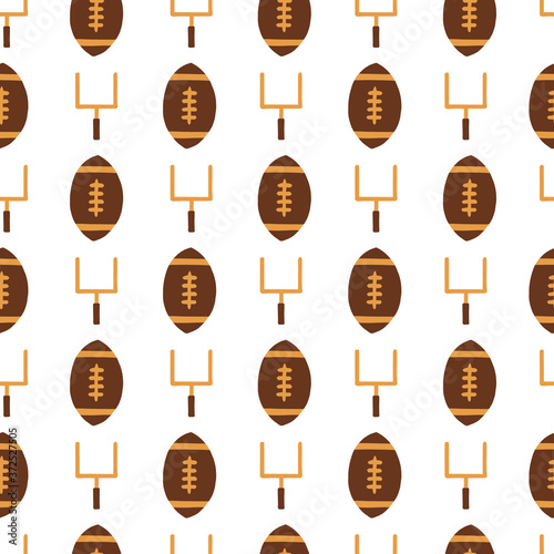 Seamless vector pattern American football sports equipment. Repeating background with goal posts and footballs. For fabric, packaging, super bowl party invitation, flyer