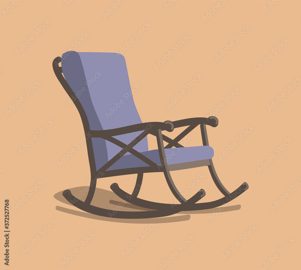 painted purple rocking chair with brown body with shadow on orange background painted purple rocking chair with brown body with shadow on orange background