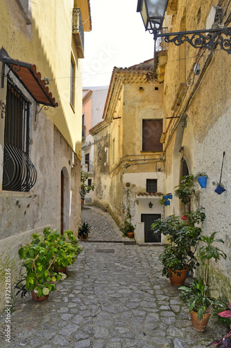 Fototapeta Naklejka Na Ścianę i Meble -  A narrow street among the old houses of Scalea, a rural village in the Calabria region, Italy.