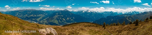 High resolution stitched panorama of a beautiful alpine view at the famous Zillertaler Hoehenstrasse, Tyrol, Austria