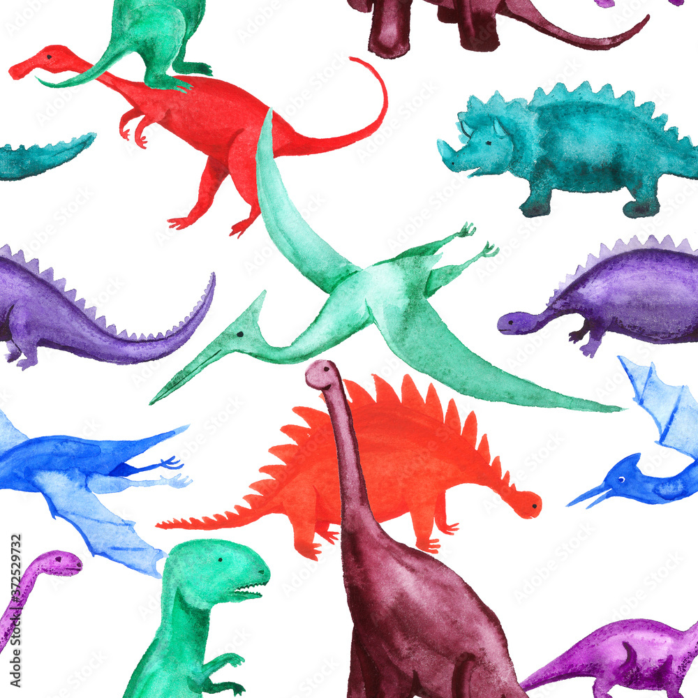 Fototapeta premium Seamless pattern with cartoon dinosaurs
