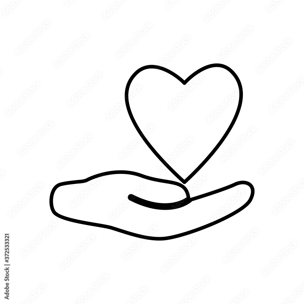 hand holding a heart, line style