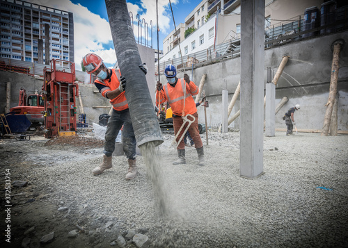 Gravel pits prepared of concrete on construction site photo