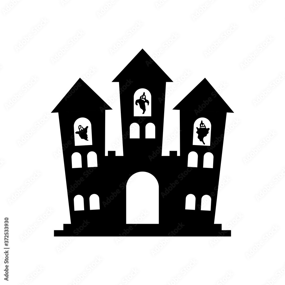 creepy castle icon, silhouette style