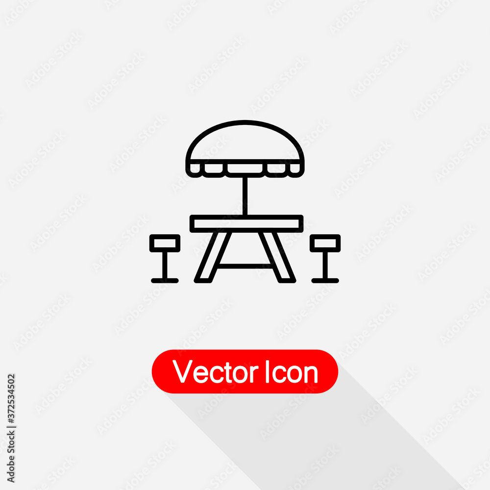 Camping Table and Bench Icon, Umbrella with Table and Chair Icon Vector Illustration Eps10 Camping Table and Bench Icon, Umbrella with Table and Chair Icon Vector Illustration Eps10