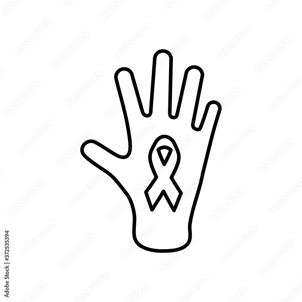 hand with cancer ribbon icon, line style hand with cancer ribbon icon, line style