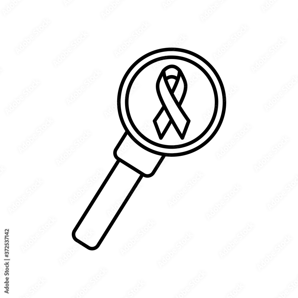 magnifying glass with cancer ribbon icon, line style magnifying glass with cancer ribbon icon, line style
