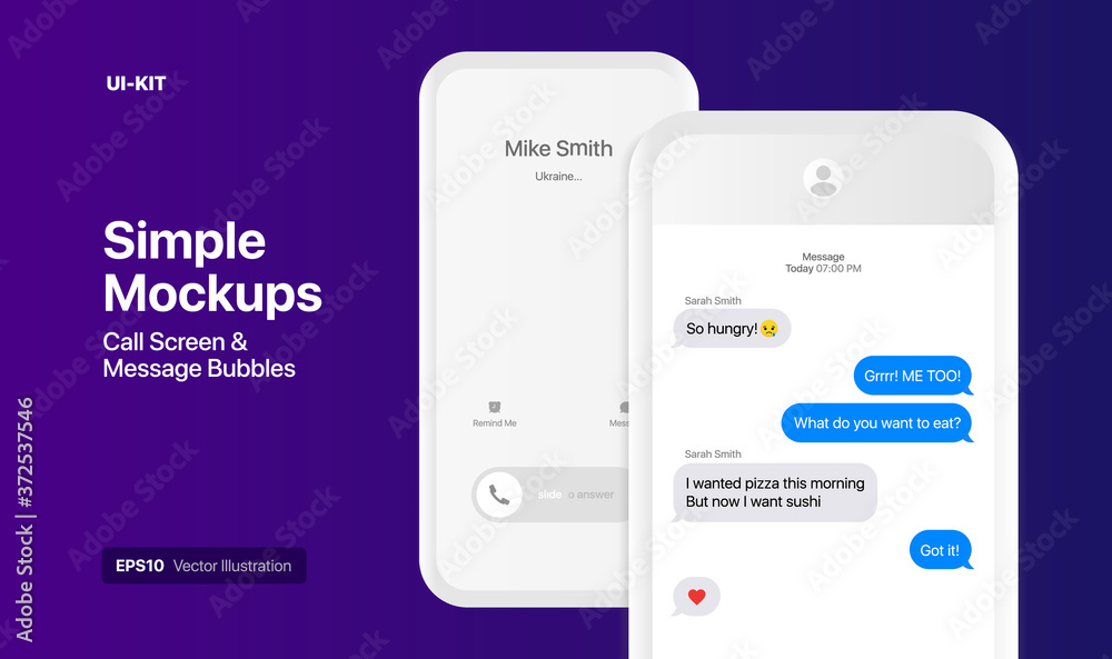 iPhone Call Screen And iMessage UI Design Interface Concept. Simple  Mockups. Social Media Vector Illustration On Gradient Background Stock  Vector | Adobe Stock