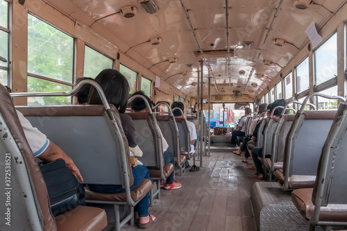 Canvas Print The interior of a scheduled bus connecting the central districts of Bangkok, Tha
