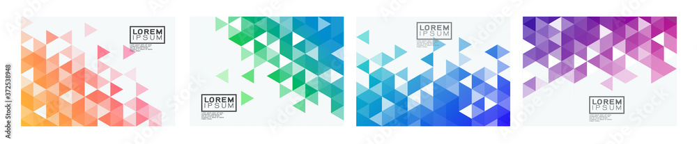 Set of colorful gradient triangle pattern on corner position with white space. Modern geometric background for business or corporate presentation. vector illustration - obrazy, fototapety, plakaty 