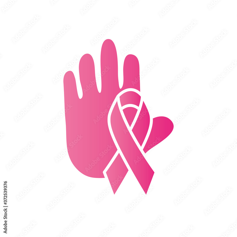breast cancer ribbon and hand, gradient style breast cancer ribbon and hand, gradient style
