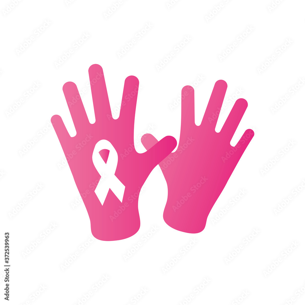 hands with cancer ribbon icon, gradient style hands with cancer ribbon icon, gradient style
