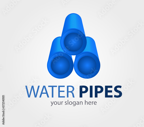 Water plastic pipes production logo. Plumbing sign. Pipes Logo & Branding Identity. Corporate vector logo design template Isolated on a gray background.