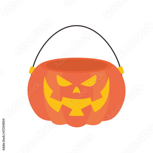 Halloween pumpkin treat bucket icon flat style