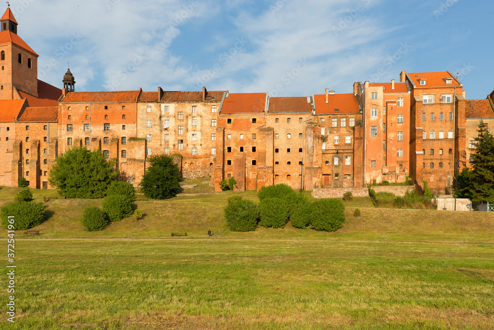 14th century Grudziadz Granaries, fortification complex of river bank on the Vistula river, Grudziadz, Poland