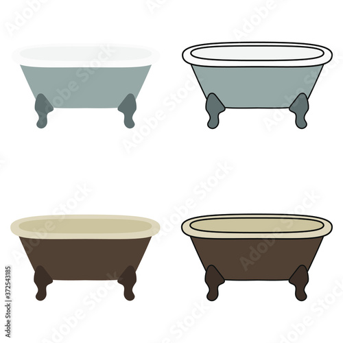 Set of vintage bathtubs on a white background