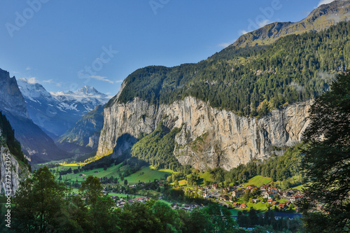 A view of the Lauterbrunnen valley from the Lauterbrunnen Wengen trail, Switzerland.