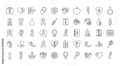 breast cancer icon set, line style