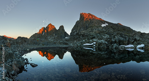 Reflection Of Moonrise Over Three Sirens and Scylla Mountains