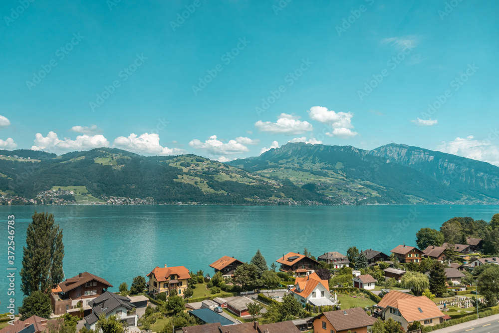 Beautiful turquoise lake Brienz, Switzerland. Swiss alps