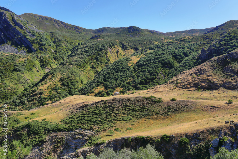 Views of Region of Babia, Province of Leon, from Congosto Valley near Majua village, Spain