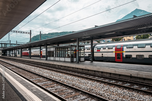 Railway station in Switzerland. Perfect cleanliness on the platform