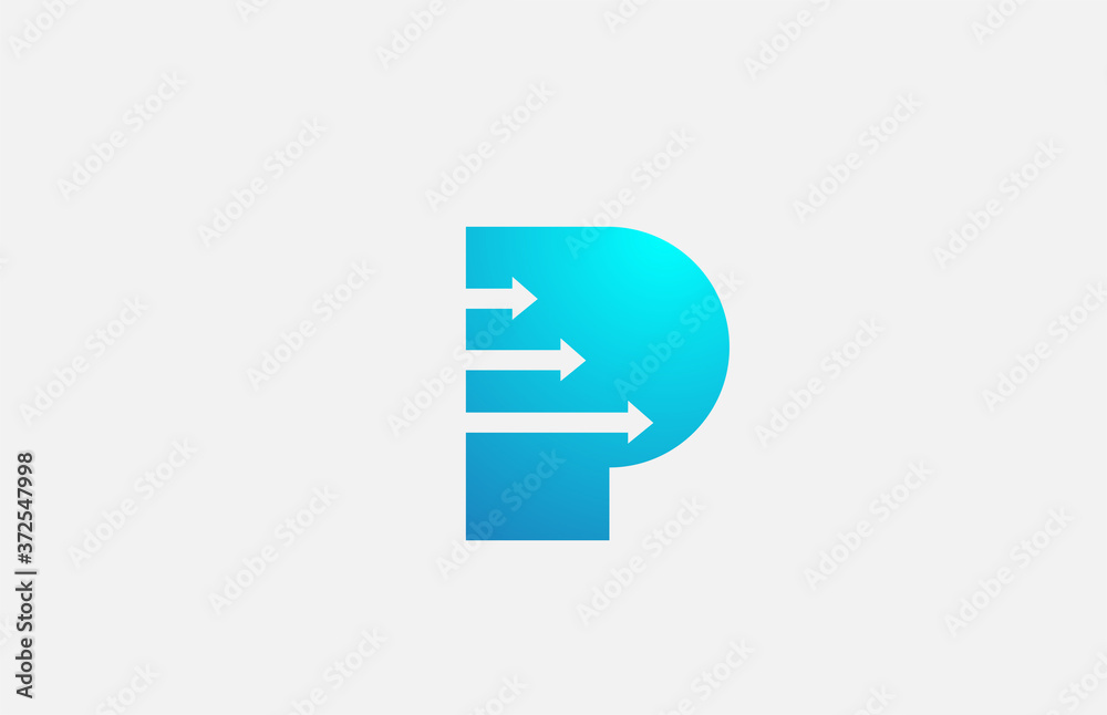 P blue letter alphabet logo icon design with arrows. Business and company corporate identity P blue letter alphabet logo icon design with arrows. Business and company corporate identity