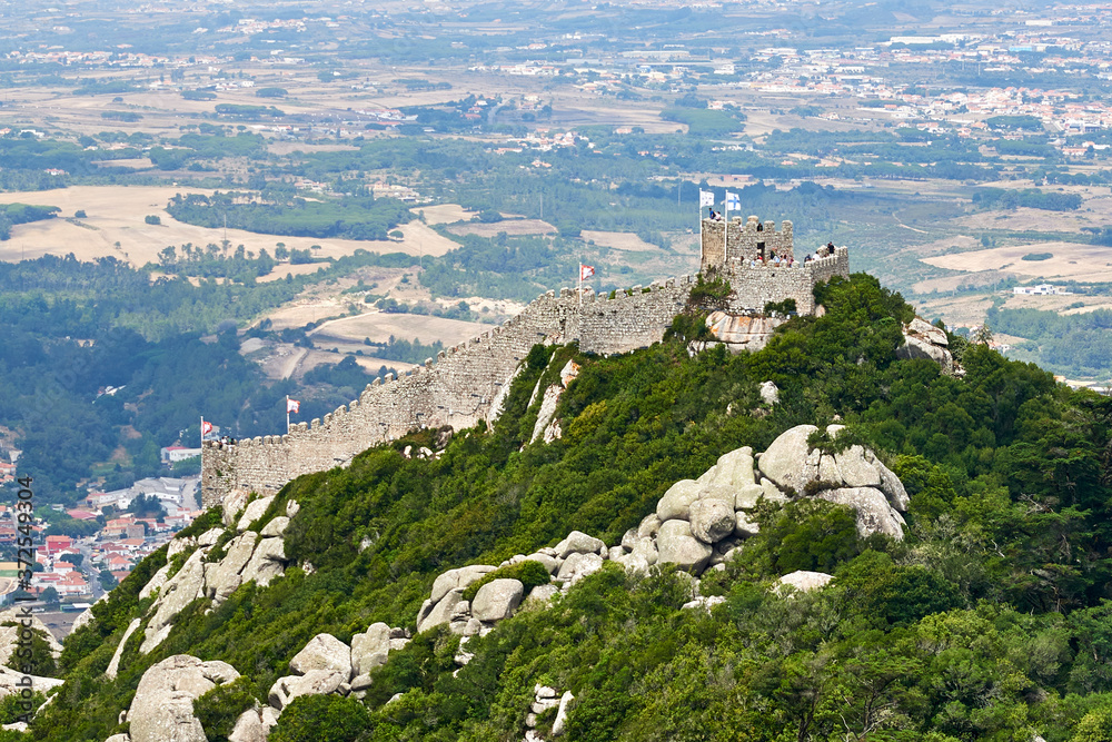 Portugal. Sintra. View of the Castle of the Moors from the Pena Palace