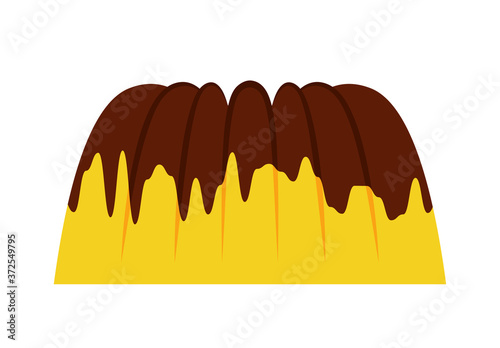 vanilla pudding with chocolate glaze isolated on white background
