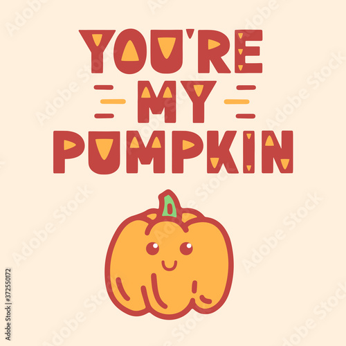Cute vector illustration with hand lettering and sweet little pumpkin