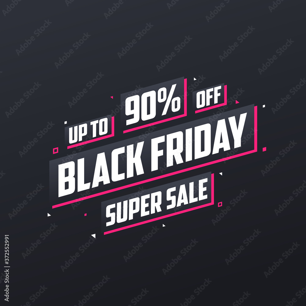 Black Friday sale banner or poster upto 90% off. Black Friday sale 90% discount offer vector illustration.