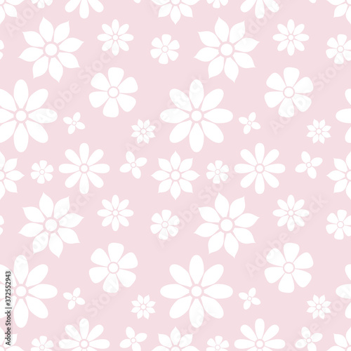Pastel seamless floral pattern, white flowers on pink background