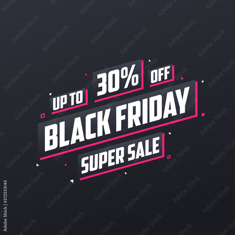 Black Friday sale banner or poster upto 30% off. Black Friday sale 30% discount offer vector illustration.