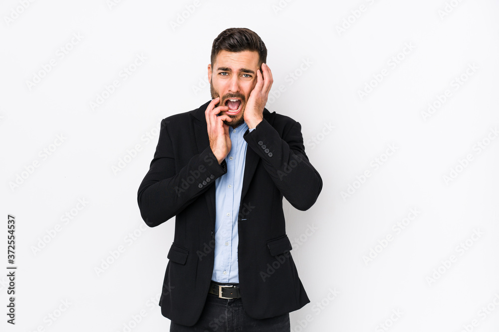 Young caucasian business man against a white background isolated whining and crying disconsolately. Young caucasian business man against a white background isolated whining and crying disconsolately.