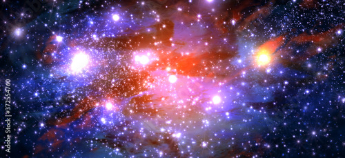 Fictitious colorful star field with nebulae  sparkling stars  suns and galaxies - 3d illustration
