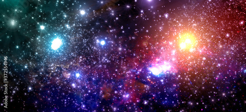 Fictitious colorful star field with nebulae, sparkling stars, suns and galaxies - 3d illustration © Christoph Burgstedt