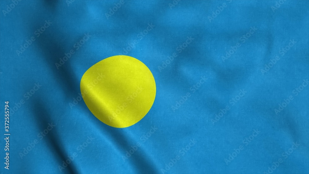 Palau National flag waving in the wind with high quality texture. 3d rendering