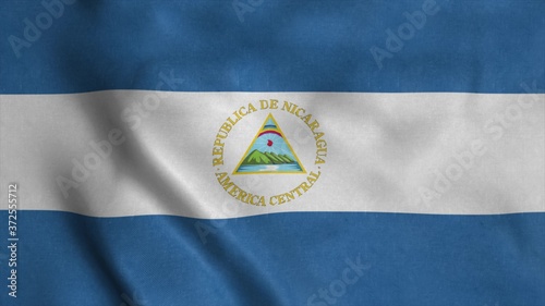 Nicaragua flag waving in the wind. National flag Republic of Nicaragua. 3d rendering