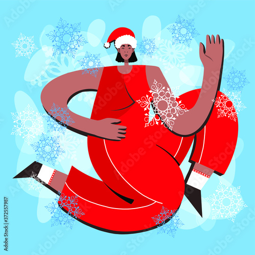 Merry Christmas and Happy New Year illustration. Funny happy Santa Claus character. Design for postcard, invitation, poster, banner etc. Vector.
