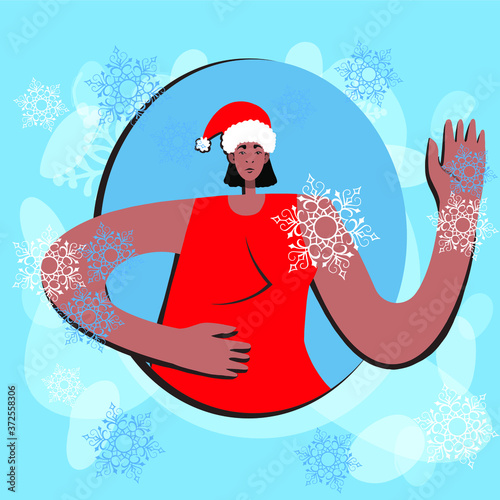 Girl dressed like Santa Claus. Flat style vector illustration.