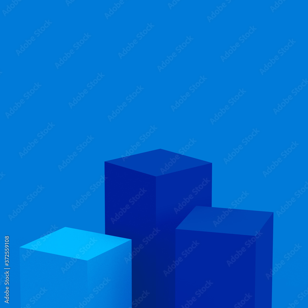 Obraz premium 3d blue cubes square podium minimal studio background. Abstract 3d geometric shape object illustration render. Phantom blue color.Display for technology Innovation product.