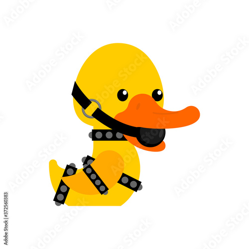 BDSM duck. fetish toy Rubber duck in black suit. vector illustration 