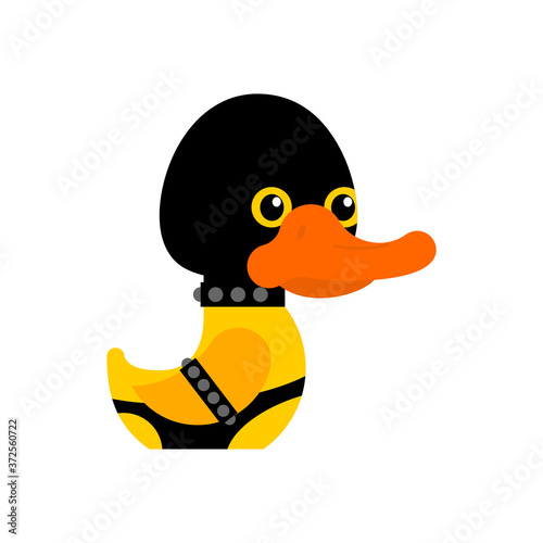 BDSM duck. fetish toy Rubber duck in black suit. vector illustration 